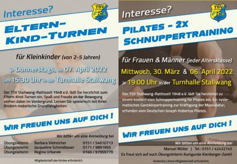 Flyer Eltern-Kind-Turnen und Schnuppertraining Pilates