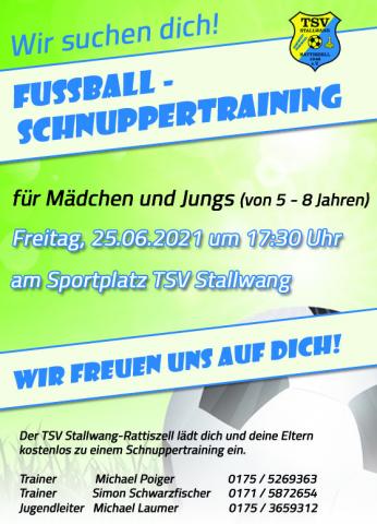 Flyer Schnuppertraining Freitag, 25.06.2021